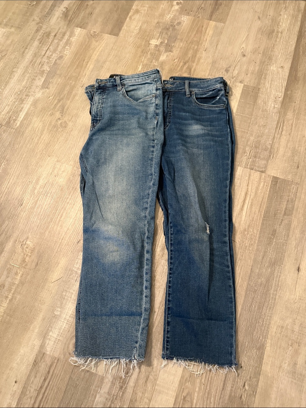 Kut from the Kloth Two-Tone Frayed Hem Cropped Jeans - Light Blue & Dark Blue